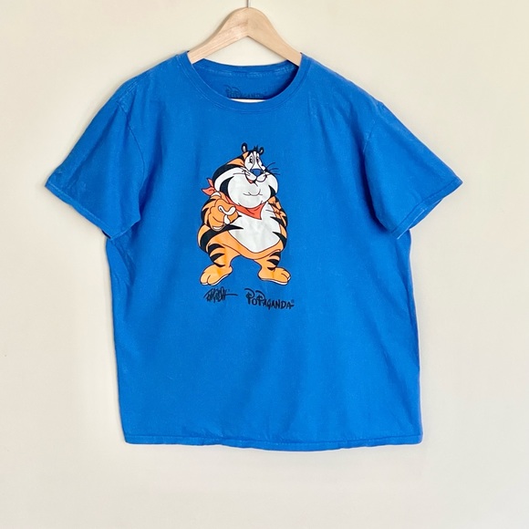 Ron English Popaganda Fat Tony The Tiger Graphic Blue T Shirt Adult size Large - Picture 2 of 6